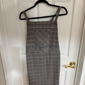 Houndstooth Mini Pinafore Dress - Black & Beige